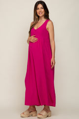 Magenta Button Front WIde Leg Maternity Jumpsuit