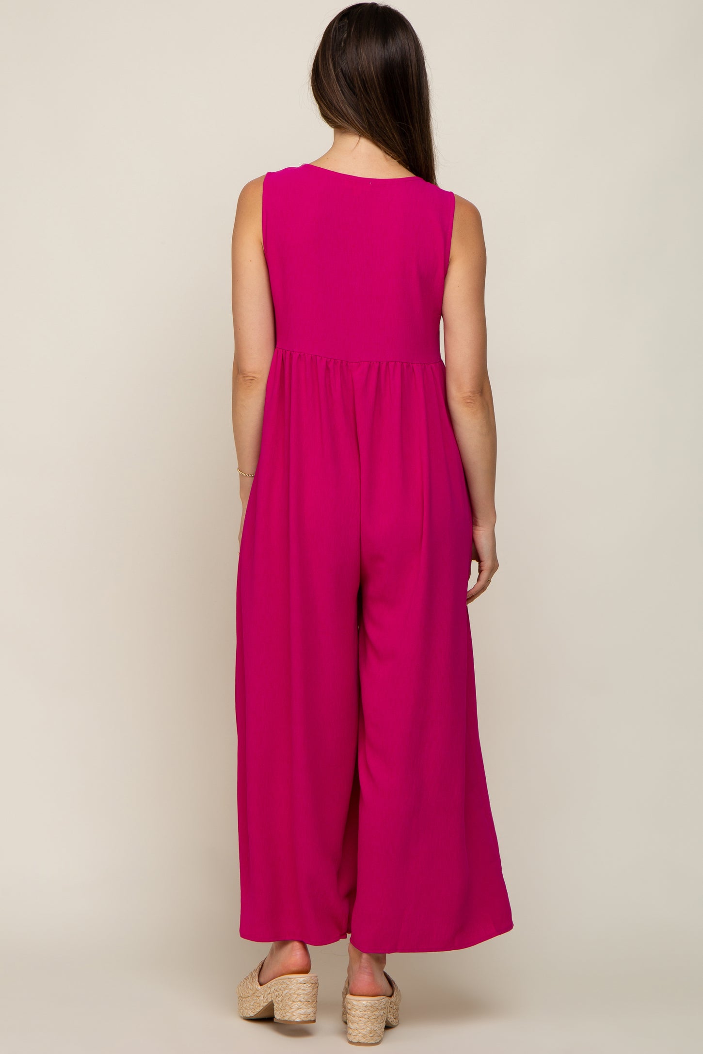 Hot Pink Sleeveless Knot Front Jumpsuit