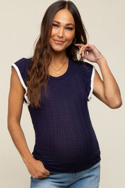 Navy Cap Sleeve Knit Maternity Top