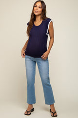 Navy Cap Sleeve Knit Maternity Top