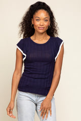 Navy Cap Sleeve Knit Maternity Top