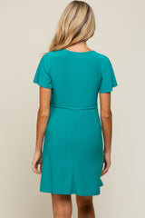 Teal Wrap V-Neck Short Sleeve Maternity Dress