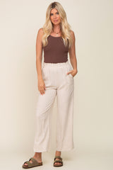 Beige Linen Wide Leg Pants