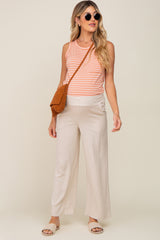 Beige Linen Wide Leg Maternity Pants