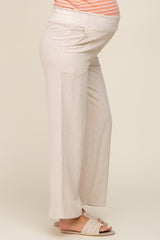 Beige Linen Wide Leg Maternity Pants