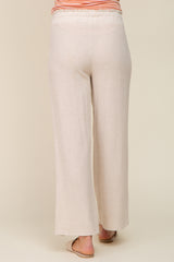 Beige Linen Wide Leg Maternity Pants