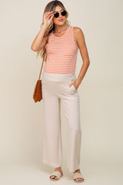 Beige Linen Wide Leg Maternity Pants