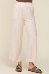 Beige Linen Wide Leg Pants