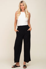 Black Linen Wide Leg Pants