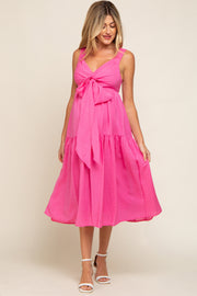 Fuchsia Wrap Front Accent Maternity Midi Dress