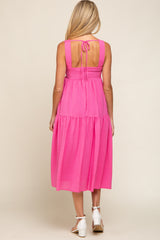 Fuchsia Wrap Front Accent Maternity Midi Dress