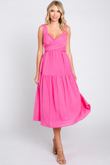 Fuchsia Wrap Front Accent Midi Dress