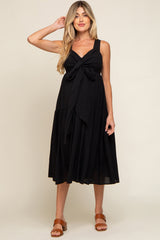 Black Wrap Front Accent Maternity Midi Dress