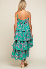 Green Floral Ruffle Tiered Maternity Maxi Dress