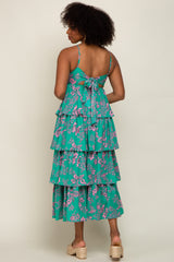 Green Floral Ruffle Tiered Maxi Dress