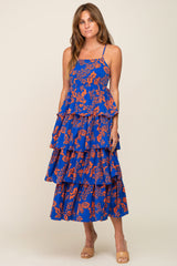 Royal Blue Floral Ruffle Tiered Maxi Dress