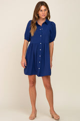 Navy Blue Button Down Mini Dress