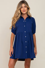 Navy Blue Button Down Maternity Mini Dress