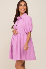 Lavender Button Down Maternity Mini Dress