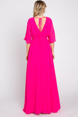 Fuchsia Chiffon V-Neck Smocked Waist Maxi Dress