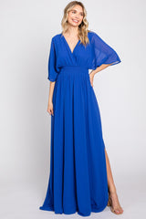 Royal Blue Chiffon V-Neck Smocked Waist Maxi Dress