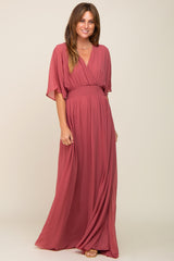 Mauve Chiffon V-Neck Smocked Waist Maxi Dress