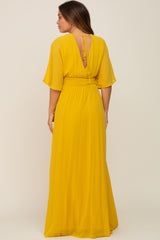 Yellow Chiffon V-Neck Smocked Waist Maternity Maxi Dress