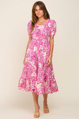 Magenta Floral Tiered Midi Dress