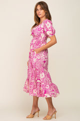 Magenta Floral Tiered Midi Dress