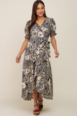 Black Floral Paisley Wrap Maternity Dress