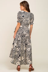 Black Floral Paisley Wrap Dress