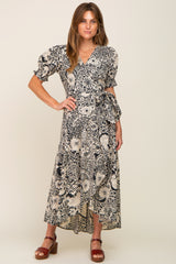 Black Floral Paisley Wrap Dress