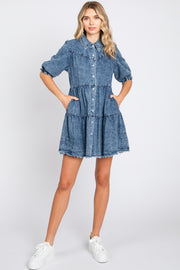 Blue Chambray Tiered Shirt Dress