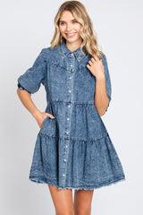 Blue Chambray Tiered Shirt Dress