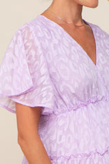 Lavender Chiffon Animal Print Tiered Maternity Midi Dress