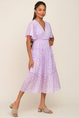 Lavender Chiffon Animal Print Tiered Midi Dress