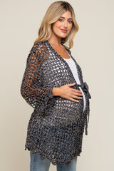 Black Open Knit Waist Tie Maternity Cardigan