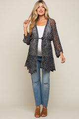 Black Open Knit Waist Tie Maternity Cardigan