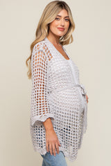 Light Grey Open Knit Waist Tie Maternity Cardigan