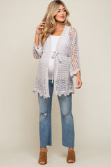 Light Grey Open Knit Waist Tie Maternity Cardigan