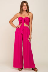 Fuchsia Front Tie Crop Top and Pant Set