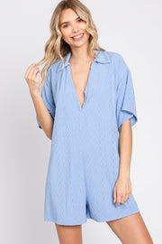 Blue Terry Cloth Collared Romper