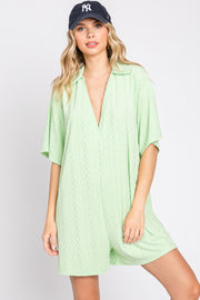 Green Terry Cloth Collared Romper