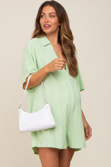 Green Terry Cloth Collared Maternity Romper