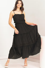 Black Ruffle Tiered Maxi Dress