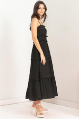 Black Ruffle Tiered Maxi Dress