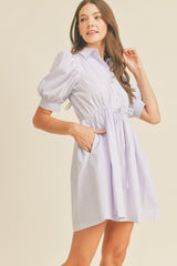 Lavender Pin Stripe Striped Button Down Mini Dress