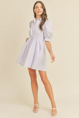 Lavender Pin Stripe Striped Button Down Mini Dress