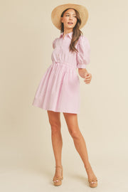 Pink Pin Stripe Striped Button Down Mini Dress