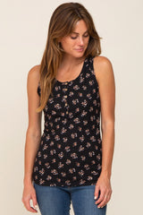 Black Floral Ribbed Sleeveless Maternity Top